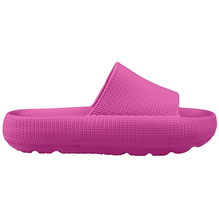 dames, bes Zijzicht van een fuchsia Wolken-badslipper met een gestructureerde bovenkant.