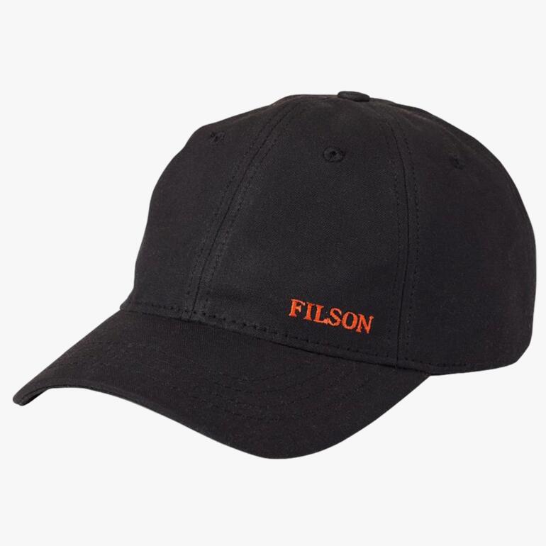 Filson Tin-Cloth-cap in zwart met geborduurd logo.