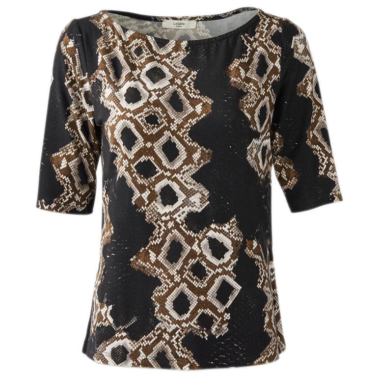 shirt Korte mouw blouse in heldere kleuren met een geometrisch patroon.