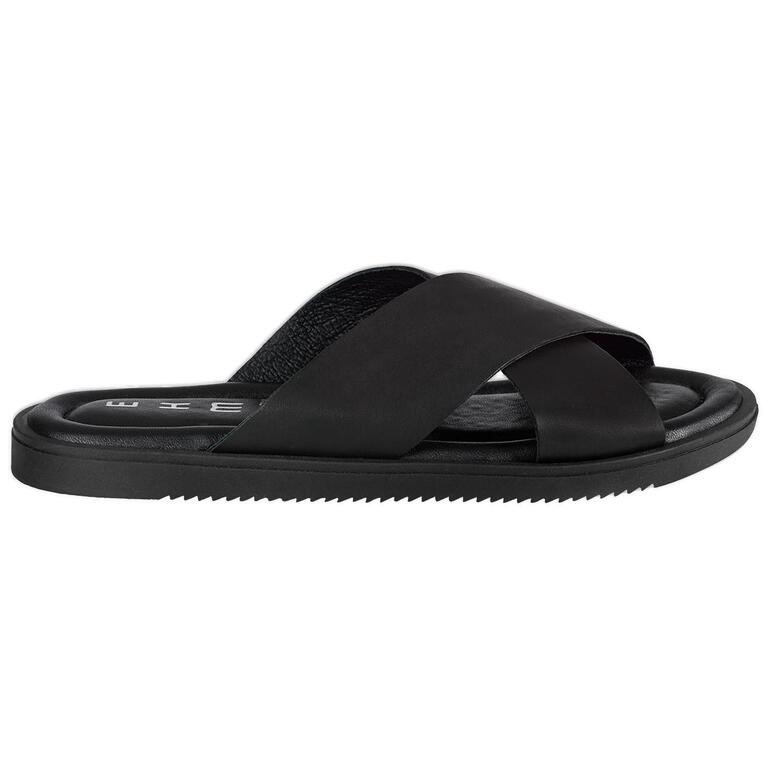 zwart Zijaanzicht van een zwarte leren slipper op een witte achtergrond