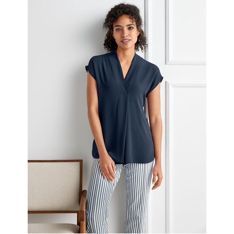 navy Donkerblauwe Janice & Jo zomerblouse met korte mouwen, zijaanzicht