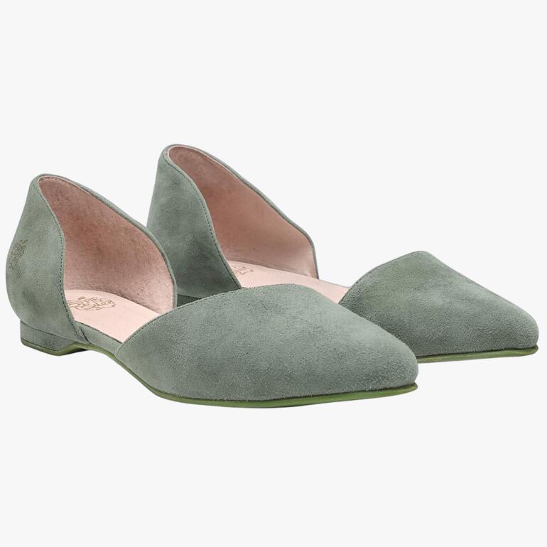 Groene velours ballerina van Apple of Eden, paarzicht.