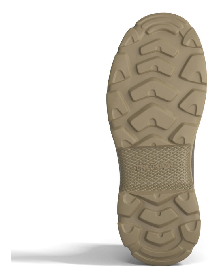 Onderzijde van een beige Tretorn neopreen Chelsea-boot met profiel.