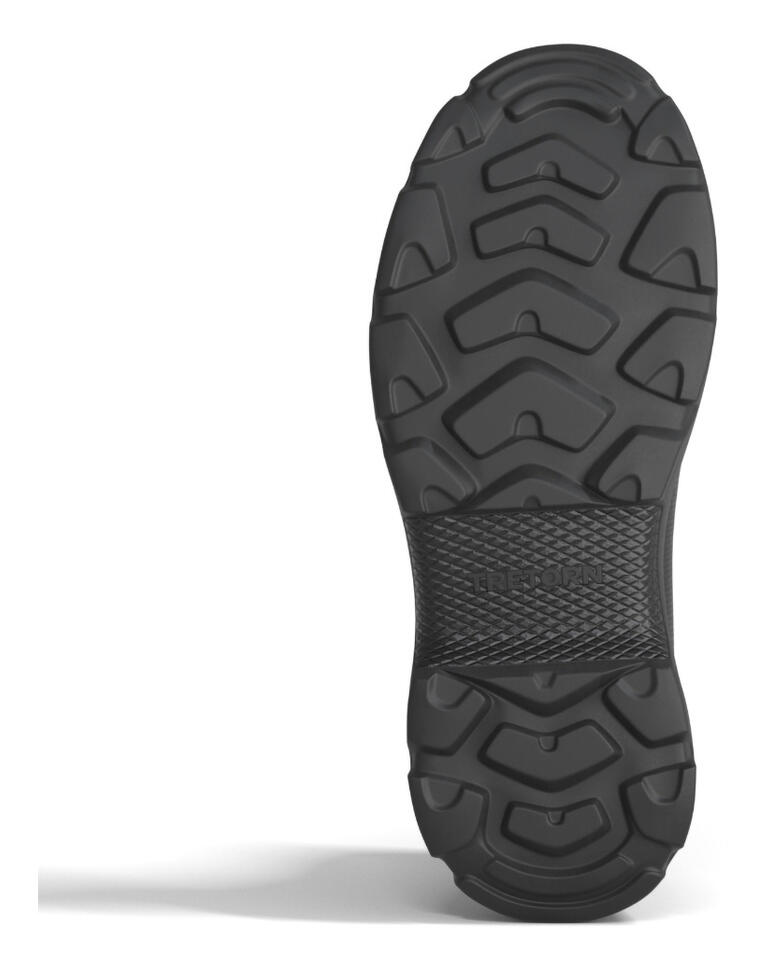 Onderzijde van een zwarte Tretorn neopreen Chelsea-boot met profiel.