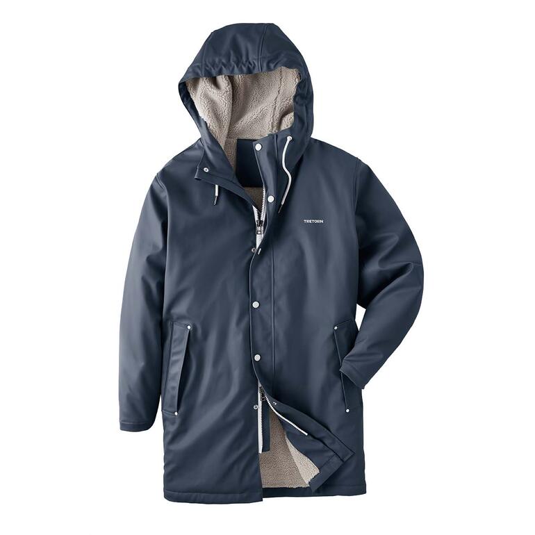 navy Tretorn regenjas met capuchon en rits op een witte achtergrond.