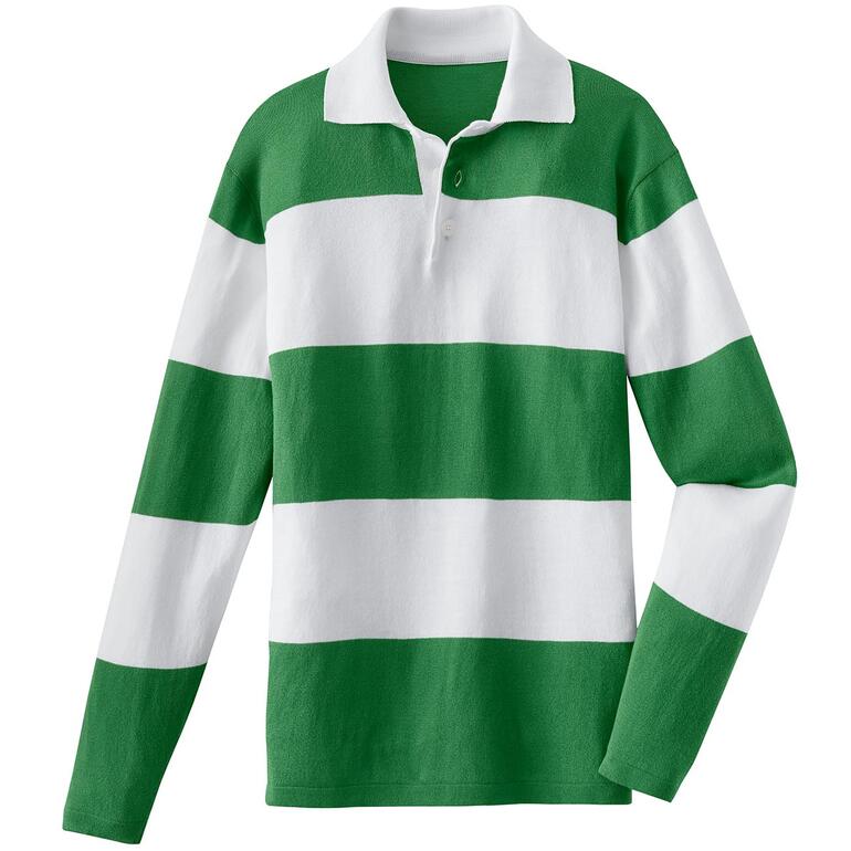 Groene rugby polo voor heren met witte strepen, maat 48.