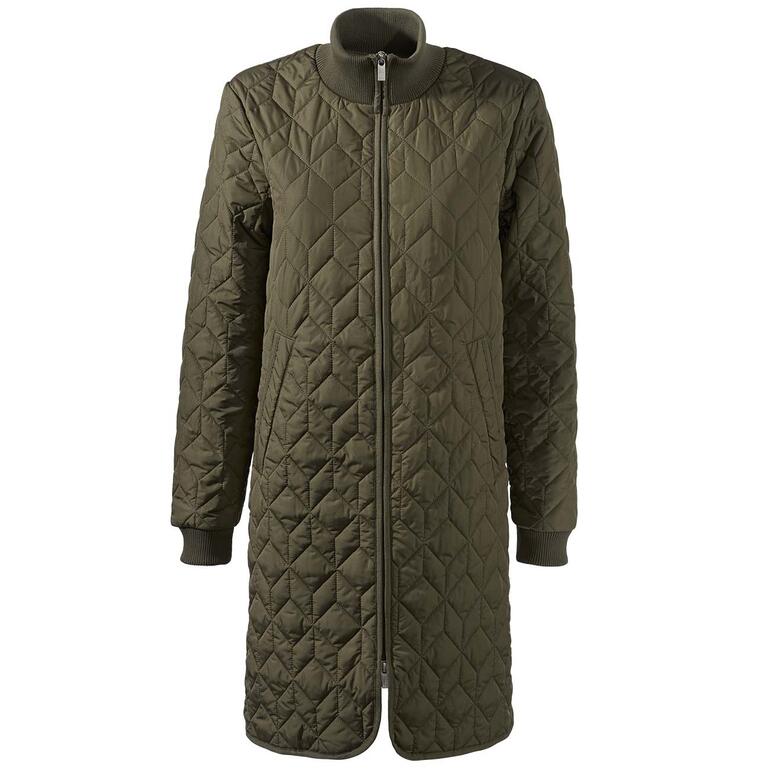 donkergroen Olijfgroene gewatteerde jas met rits en lange mouwen.