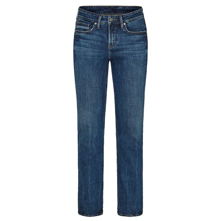 Silver Suki bootcutjeans - De originele Silver jeans met smalle pijpen en stijlvolle bootcut. Voorkant van een Silver Suki bootcut jeans op een witte achtergrond