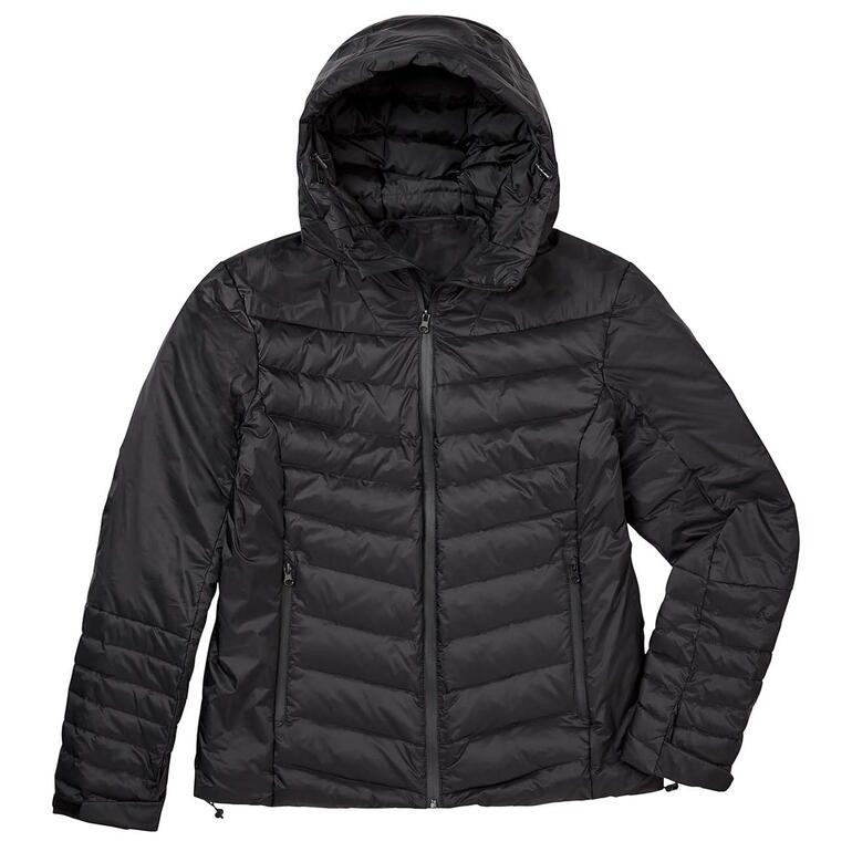 Donsregenjack in zwart met capuchon en rits