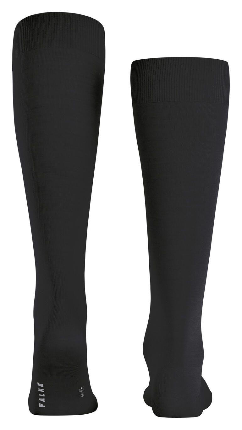 Zwarte FALKE ClimaWool kniekousen, achterkant.