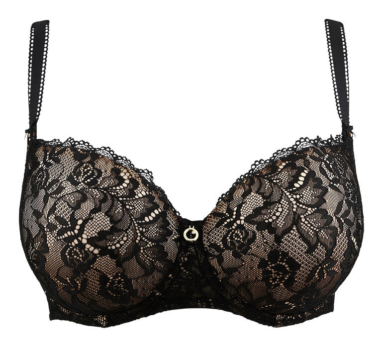 beha met halve cups Zwarte bh van Aubade Dessous Rosessence, maat 75B.