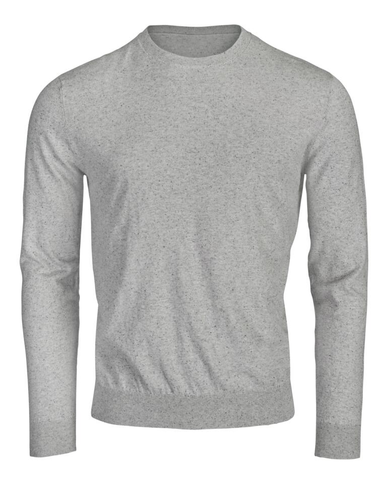 Grijze zomer-tweed pullover op lichte achtergrond.
