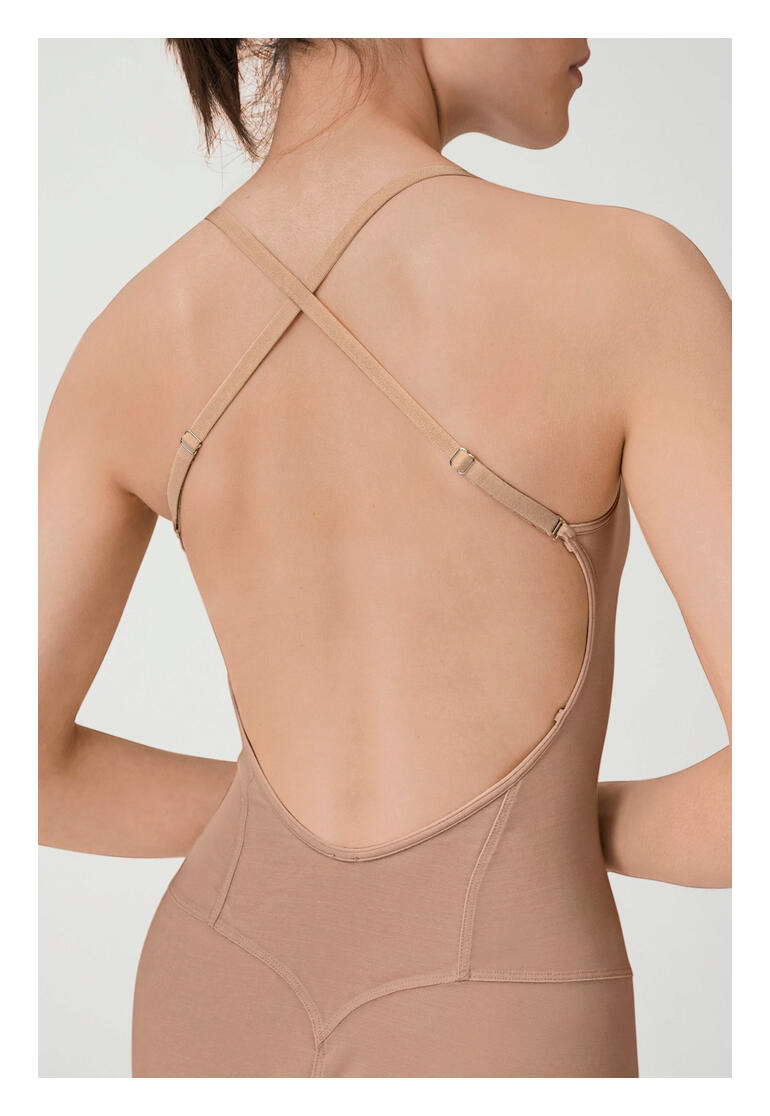 abrikoos Achteraanzicht van een beige mesh body met verstelbare banden.