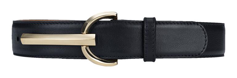 navy Zwarte leren riem met gouden gesp.