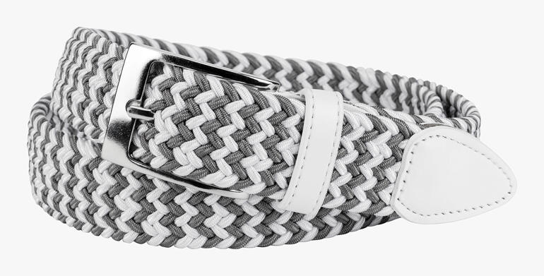 Elastische riem in wit/grijs met metalen gespsluiting