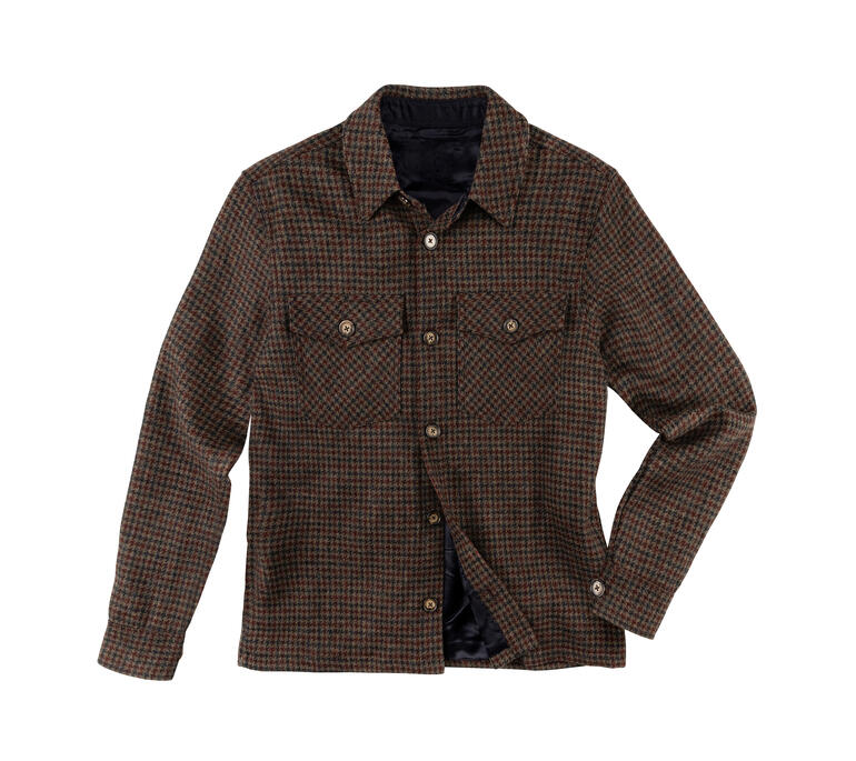 Houndstooth overshirt in de kleur bruin op een witte achtergrond.