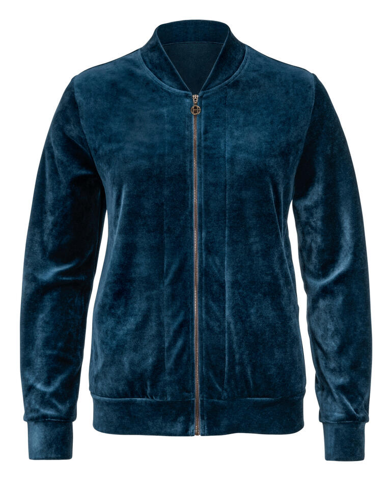 Hanro loungewear-pak van fluweel Donkerblauwe fluwelen loungewear-jack met ritssluiting.