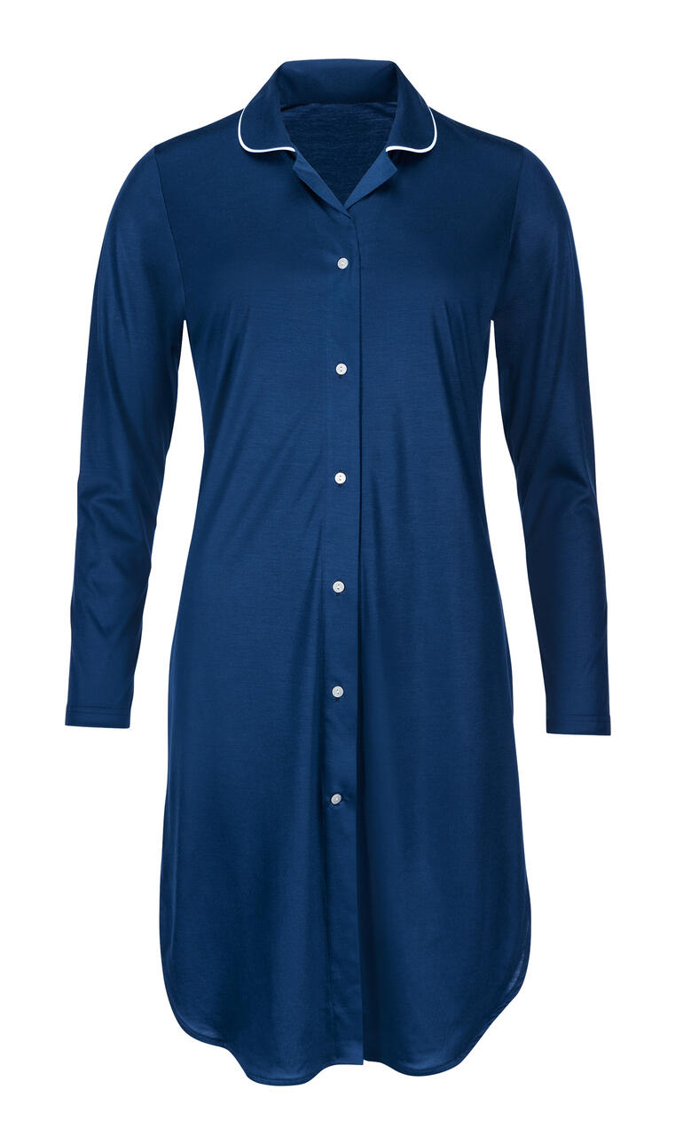 Novila elegant overhemdblouse-nachthemd Blauwe nachthemdblouse met knopen in vooraanzicht