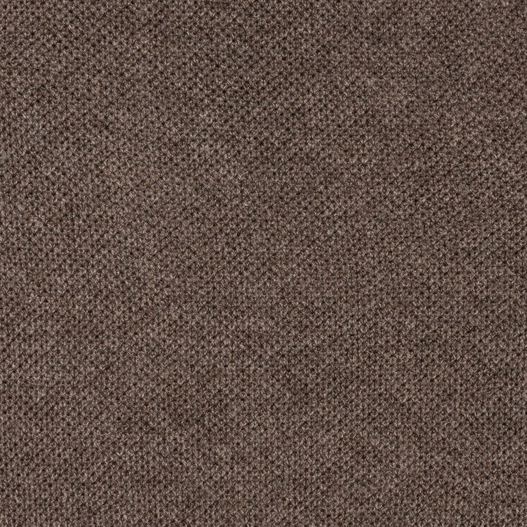 Kasjmier piqué trui in bruin, close-up van de stof.