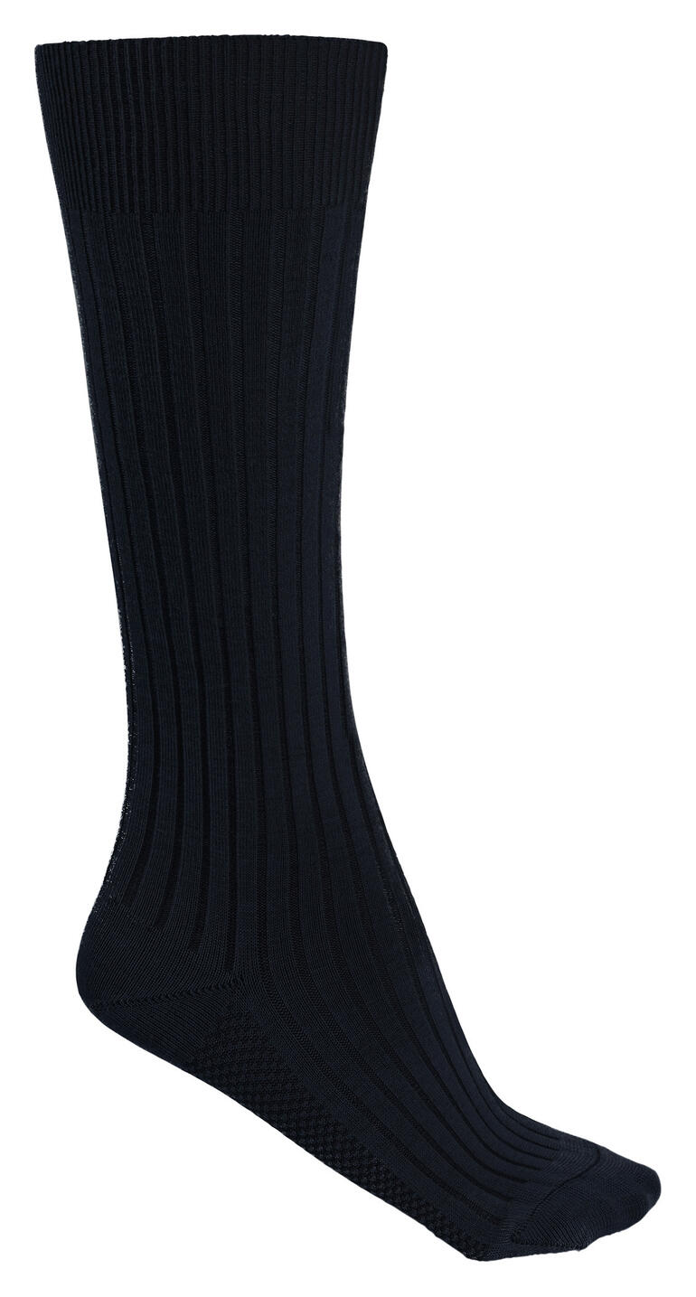 Marineblau Merino-compressiekousen voor dames, staand op een witte achtergrond.