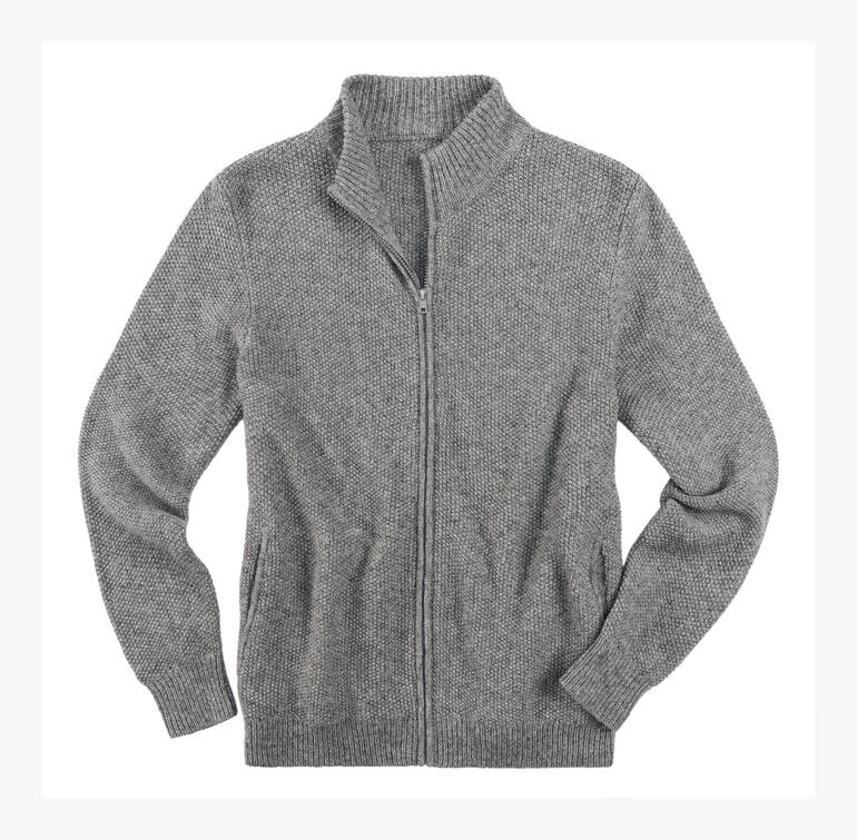 Grijze alpaca klimaat cardigan in zijaanzicht