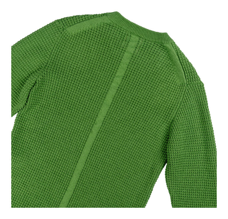 appelgroen Groene wafeltrui met een gestructureerd patroon, achterkant.