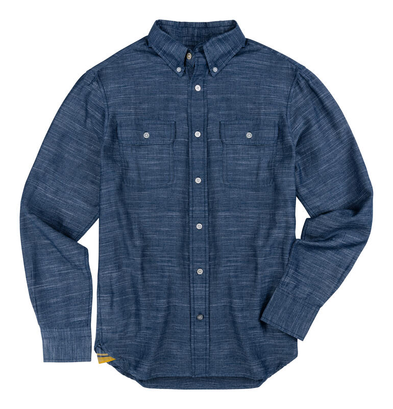 OMTC Indigo-Madras-overhemd Indigo Madras hemd in blauw met knopen en zakken.