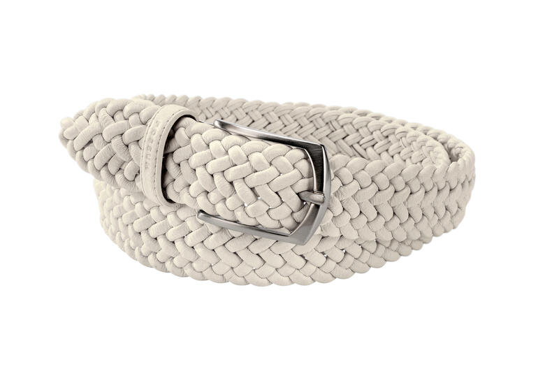 heren, wit Elastische leren gevlochten riem in wit