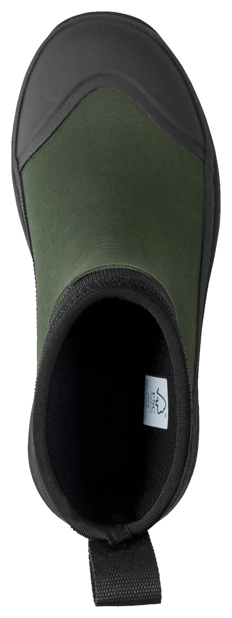 Bovenaanzicht van een kaki neopreen Chelsea-boot