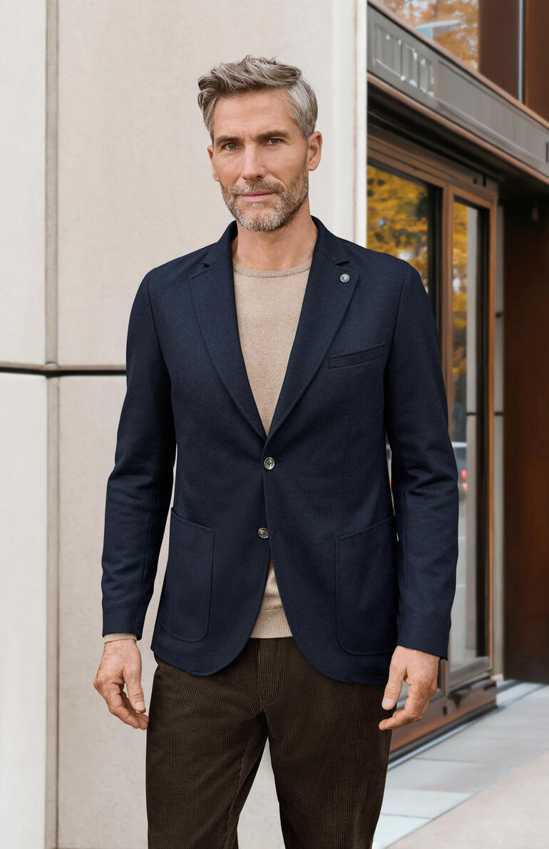 Donkerblauw CG kasjmier jersey blazer in maat 60.