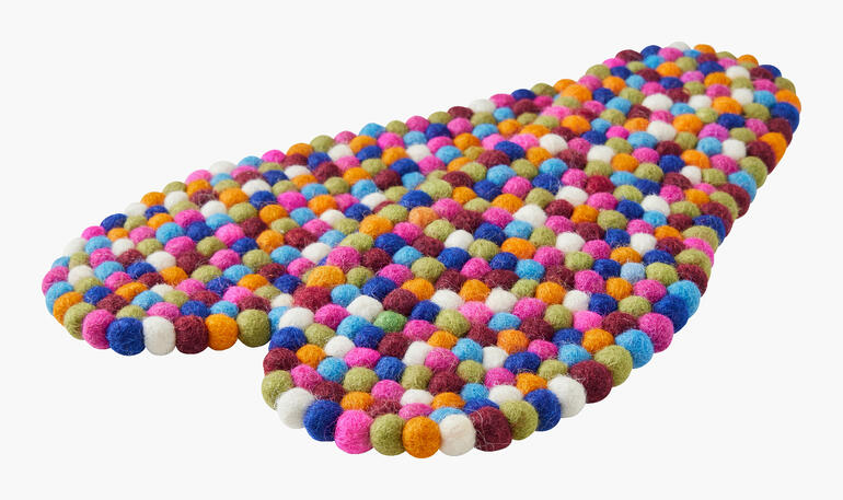 Kleurrijke massage-inlegzool, twee grote secties van vilten ballen.