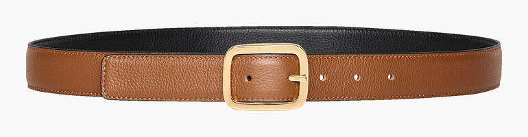 Tweedelige allround riem in bruin en zwart, met een gouden gesp.