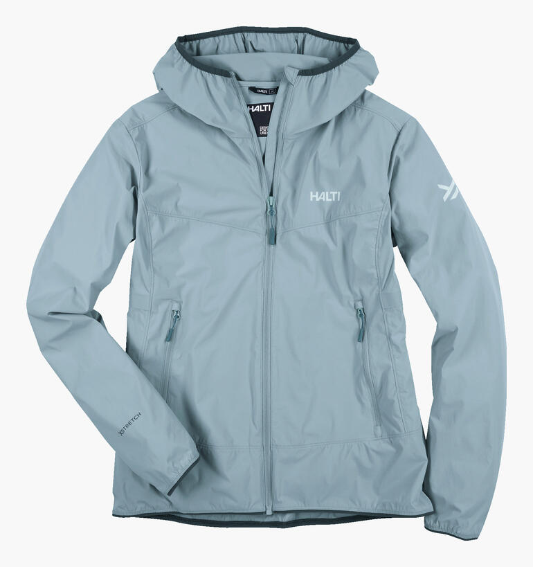 Petrolkleurige softshelljack met capuchon en rits