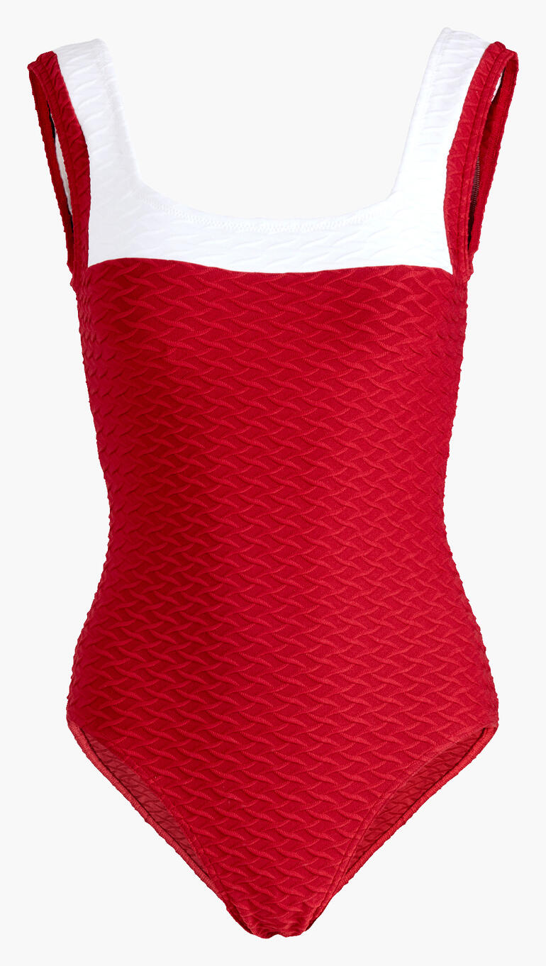 Rood badpak met gestructureerde bovenkant, maat 36.