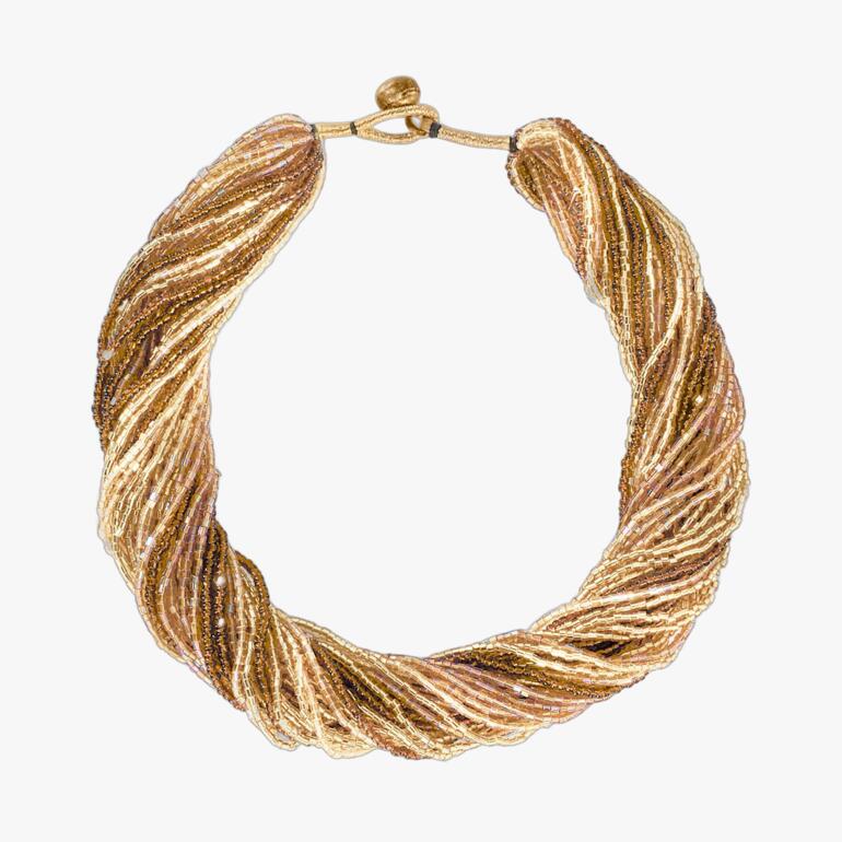 Nepal-ketting in goudtinten met gedraaide textielstrengen