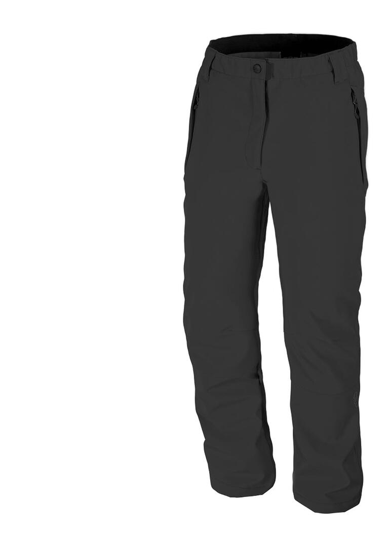 Comfortabele zwarte softshell-broek, op een witte achtergrond.