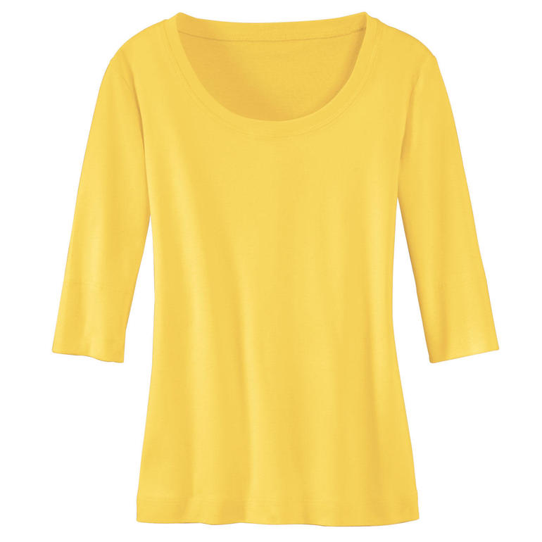 Gele Wolff T-shirt met ronde hals en 3/4 mouwen.