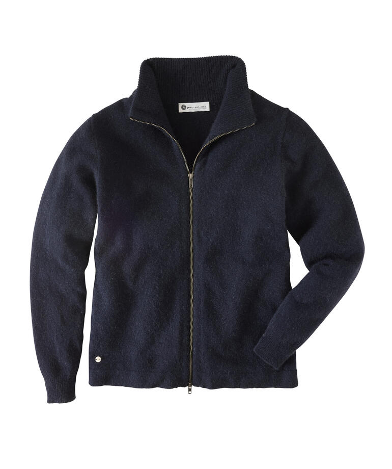 Donkerblauwe pos•sei•mo zip cardigan op een witte achtergrond