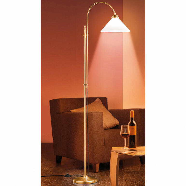 antiekfinish Antieke messing vloerlamp met verstelbare lampenkap en leeslampje.